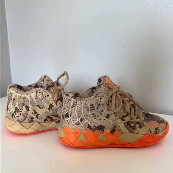 Puma Kids LaMelo Ball Tan and Orange Camouflage Sneakers - Picture 5 of 12